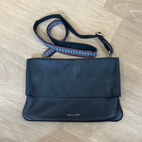 Personalized “Miller” Black Leather Foldover Crossbody...